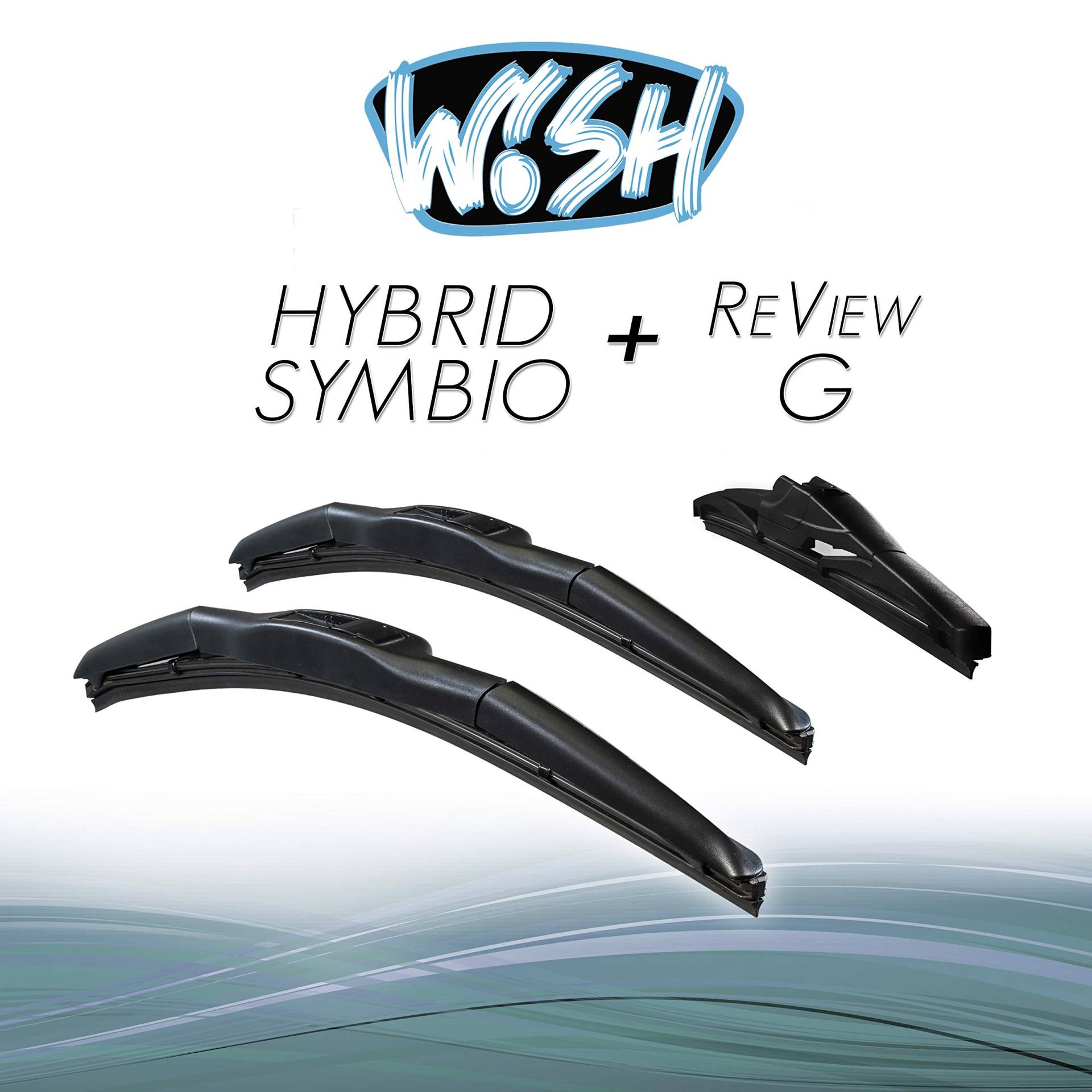 Wish® Hybrid Symbio Satz Front + Heck Scheibenwischer Länge: 24" 600mm / 14" 350mm / 14" 350mm Wischblätter Vorne und Hinten Hybrid-Scheibenwischer + Review G HS24.14.14RG von Wish