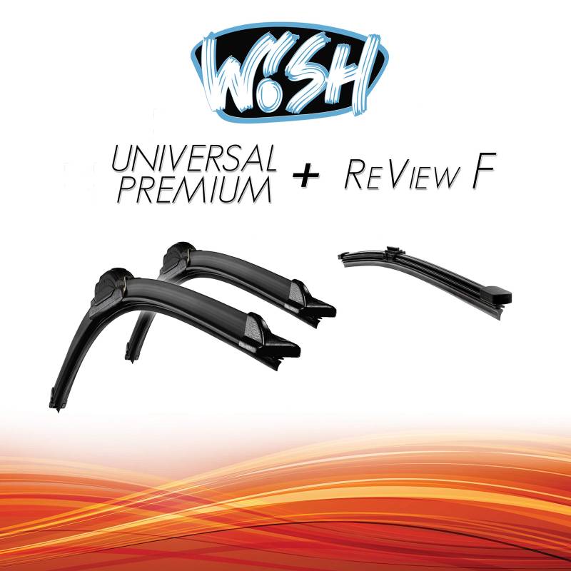 Wish® Universal Premium Satz Front + Heck Scheibenwischer Länge: 24" 600mm / 19" 480mm / 11" 280mm Wischblätter Vorne und Hinten Scheibenwischer Flachbalkenwischer + ReView F UP24.19.B5.B2.C.RF11 von Wish