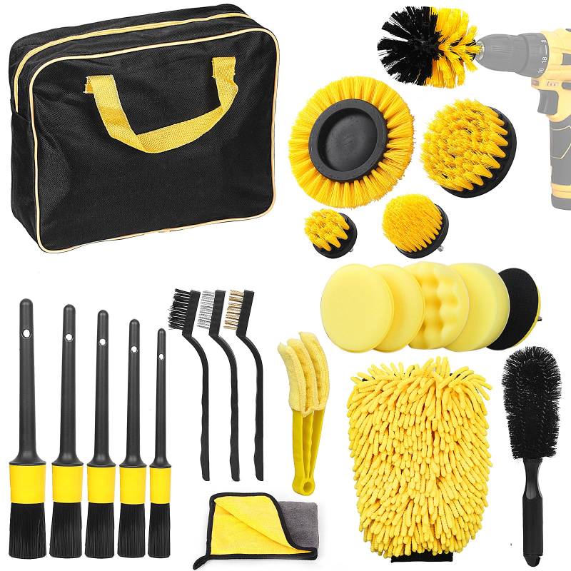 Withosent Auto Reinigungsset, 23PCS Autopflege Set für Innenraum und Außen, Auto Detailing Set mit Handtasche, Autowaschset für Lüftungsschlitz, Armaturenbrett, Motor, Rädern, Haushaltsreinigun von Withosent