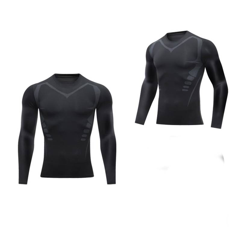 WitmAn Körperformende Sportbekleidung für Herren, körperformende Kleidung mit Ioneneffekt, langärmelige körperformende Sportbekleidung (2PCS-C,L) von WitmAn