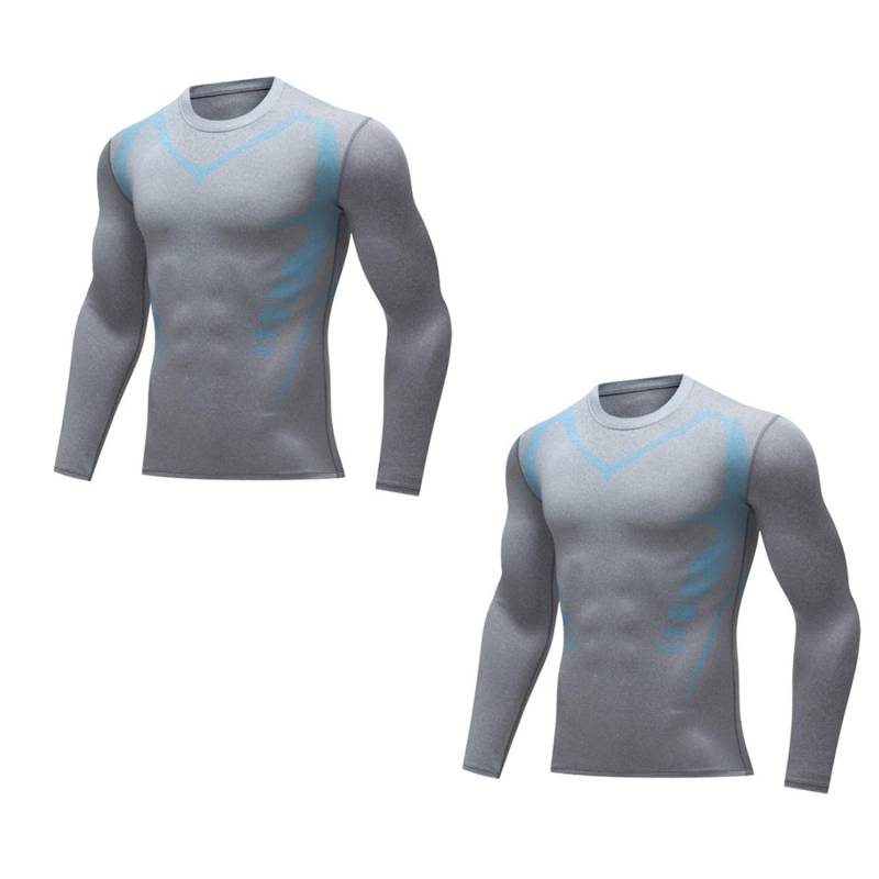 WitmAn Körperformende Sportbekleidung für Herren, körperformende Kleidung mit Ioneneffekt, langärmelige körperformende Sportbekleidung (2PCS-E,3XL) von WitmAn