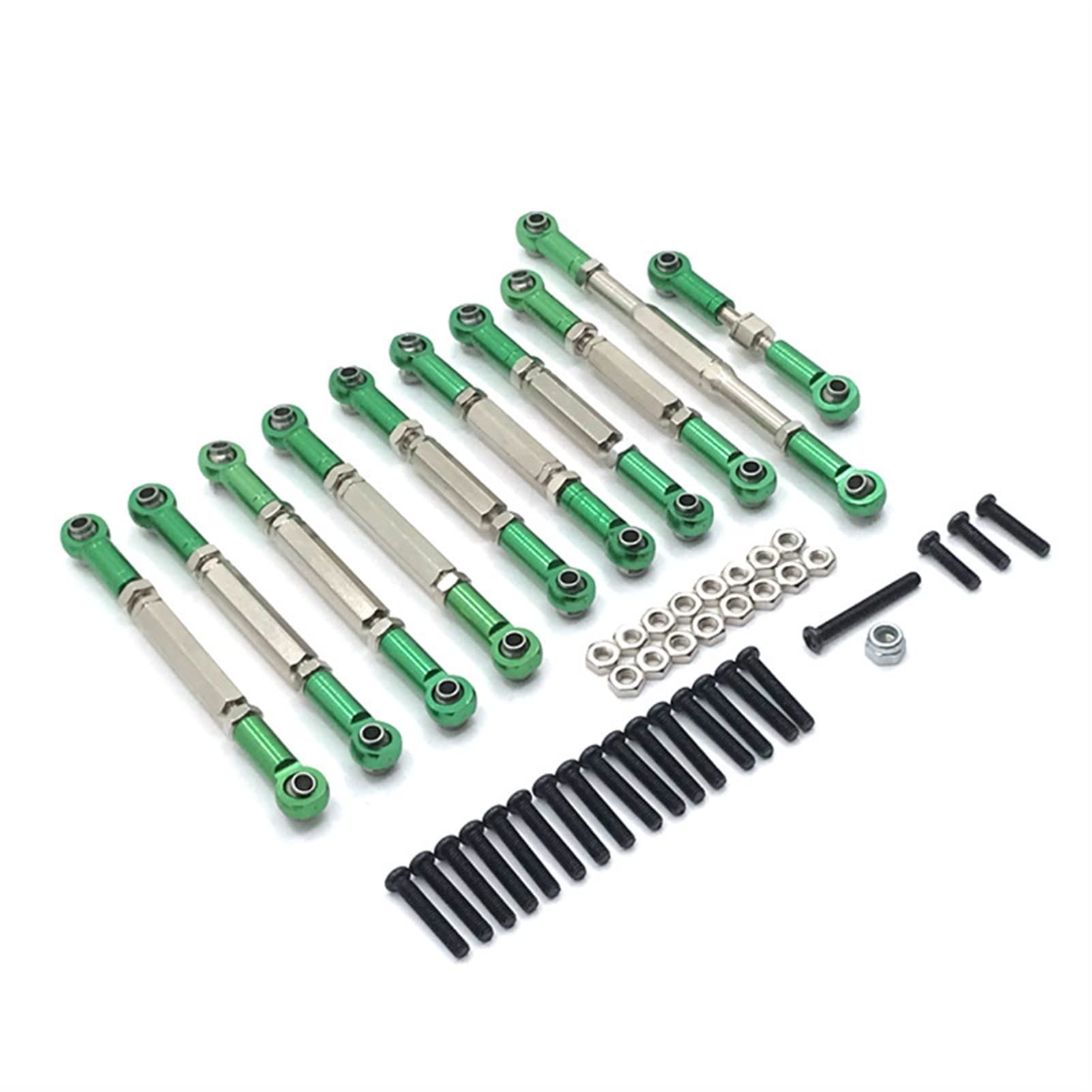 Wivplex 10 Stück Metall-Upgrade-Teile, for WPL C14 C24 B24 B14 Fernbedienung Auto Metall verstellbare Stange Lenkstange Rc-Auto-Stoßdämpferhalterung(Green) von Wivplex