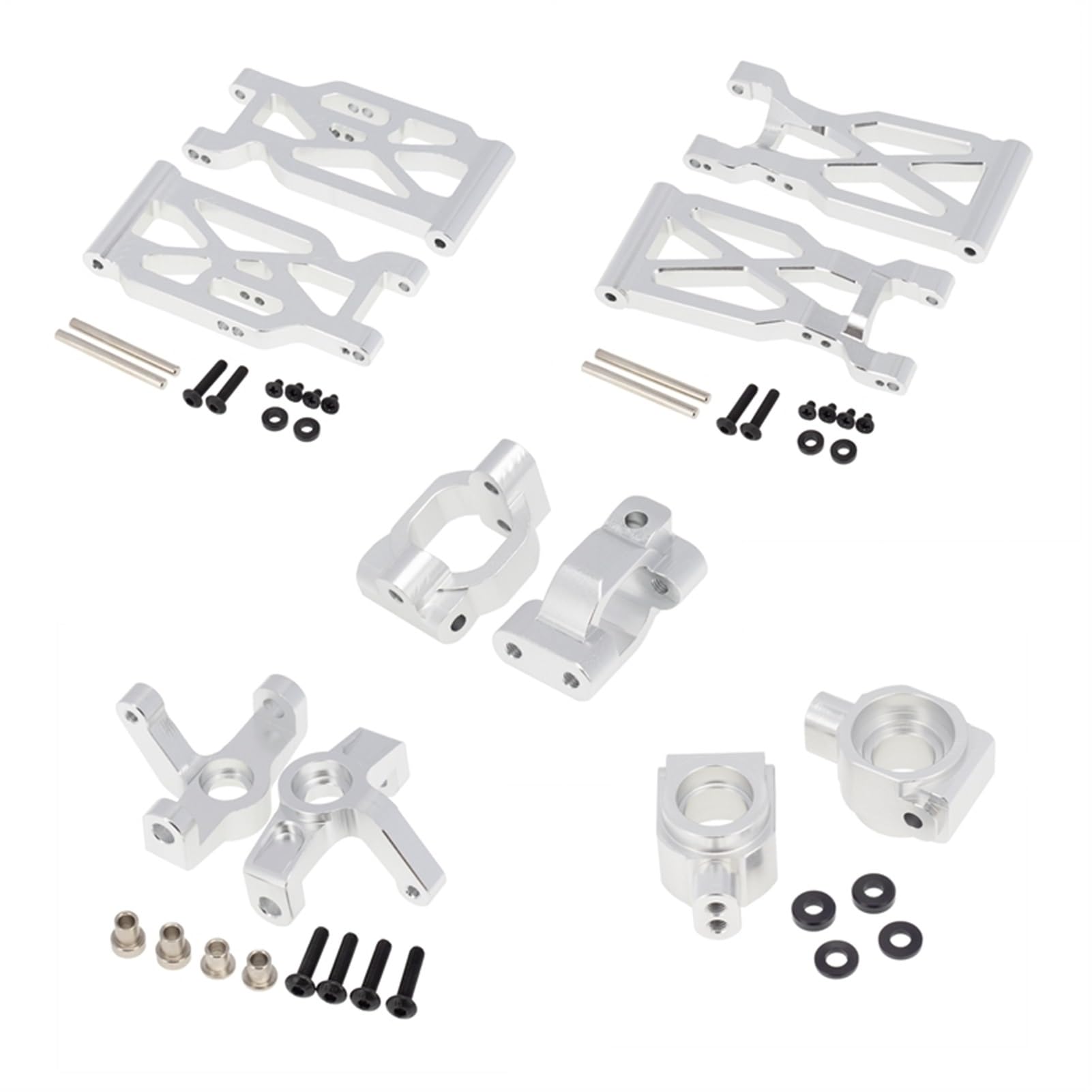 Wivplex 10-teiliges Lenkbecher-Set aus Aluminiumlegierung for den vorderen und hinteren Querlenker, for Wltoys, for 104001 1/10 RC-Auto Aufhängungsarm-Set(Silver) von Wivplex