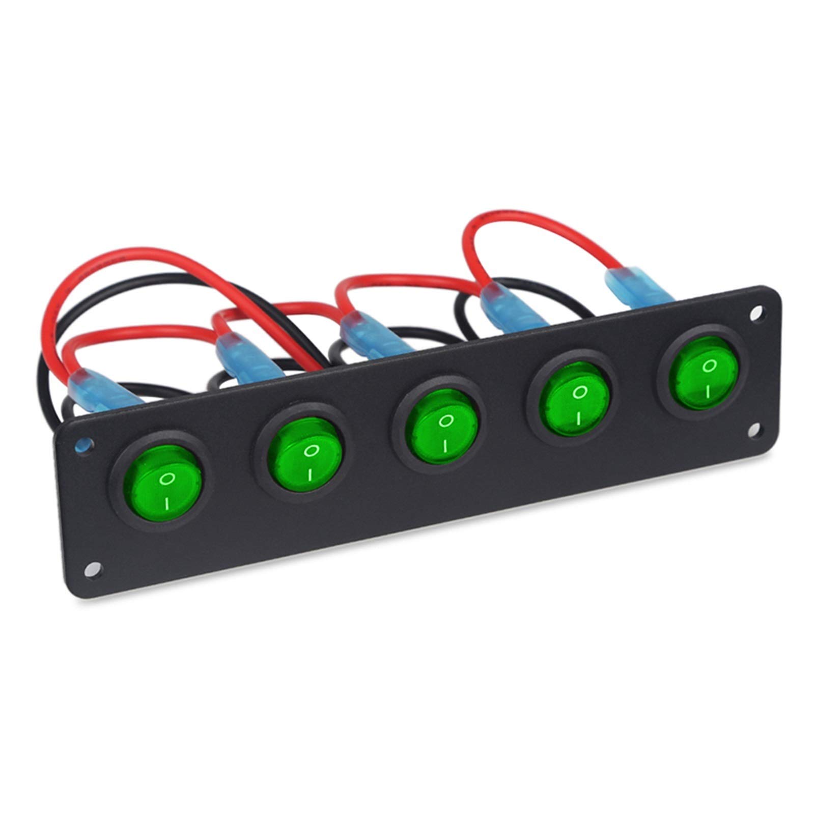 Wivplex 5-Gang-EIN-/Aus-Taste Kippschalterfeld DC, for 12 V 24 V wasserdichte Leistungsschalter Marine Boot Schalterfeld Auto 12 V Kippschalterfeld(Green) von Wivplex