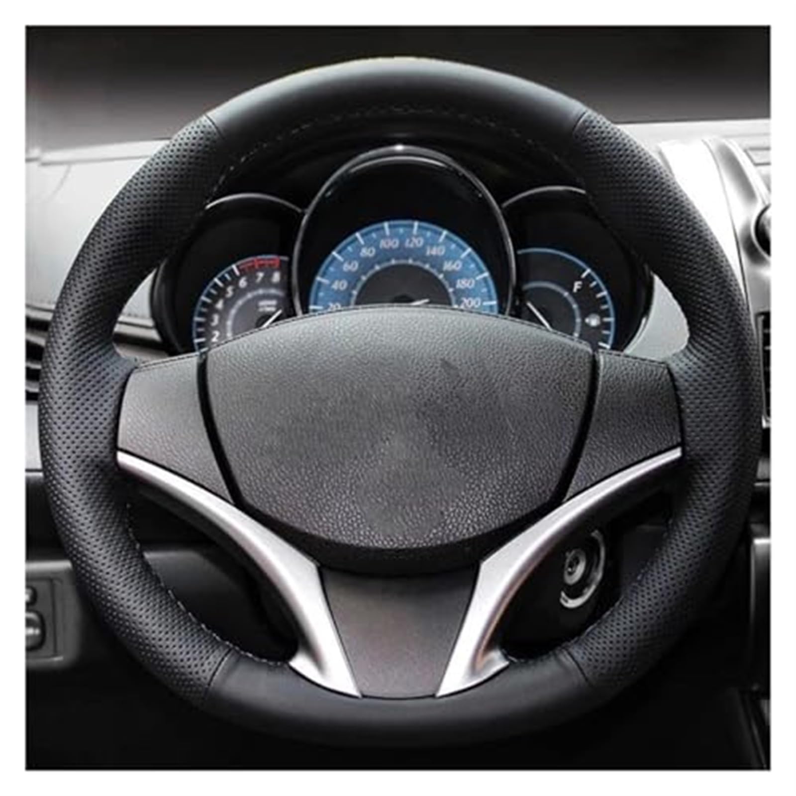 Wivplex Auto-Lenkradabdeckung, for Toyota, for Yaris, for Vios 2014–2016, Auto-Innenzubehör, Lenkhülle, Schwarze Kohlefaser Lenkradbezug aus Leder(Black Light Blue Thread) von Wivplex