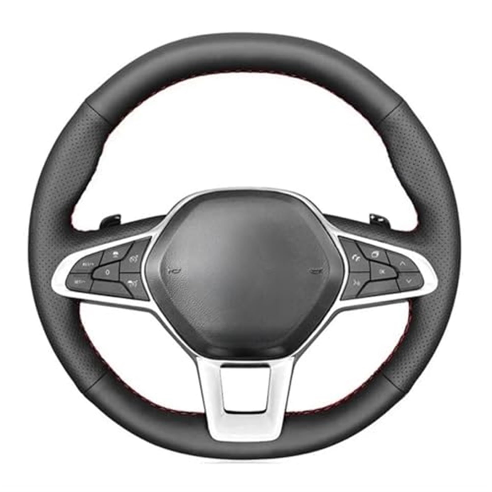 Wivplex Auto-Lenkradbezug, for Clio 5 2019 2020, for Zoe 2019 2020, for Captur 2019 2020, rutschfestes schwarzes Kunstleder Lenkradbezug aus Leder(Black Red Thread) von Wivplex