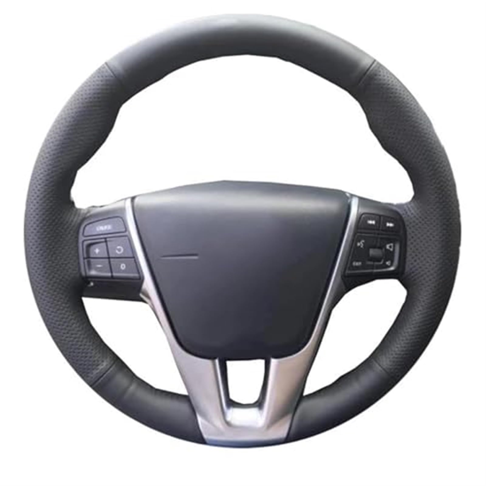 Wivplex Auto-Lenkradbezug, for Volvo, S60 V40 V70 V60 2014 XC60, schwarzer Leder-Lenkradbezug, handgenäht Lenkradbezug aus Leder(Black Light Blue Thread) von Wivplex