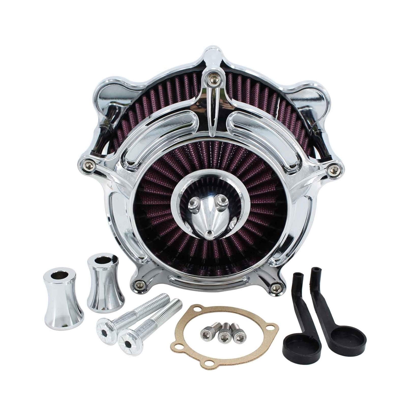 Wivplex Chrom-Luftfilter, Motorrad-Turbinen-Ansaugluftfiltersystem-Kit, for Harley, Touring Road King Street Glide Dyna FXR Softail Luftfilter von Wivplex