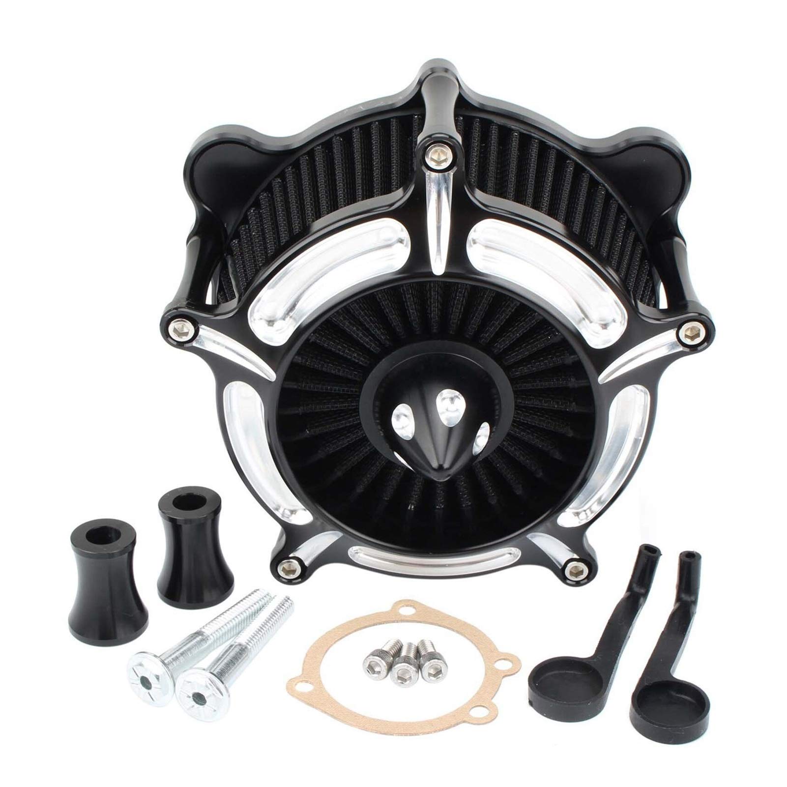 Wivplex Schwarzes Turbinen-Spike-Luftfilter-Ansaugfiltersystem, for Harley, Touring Dyna FXR Road King Street Glide Softail FXST FXSB FXDL Luftfilter(Black White) von Wivplex