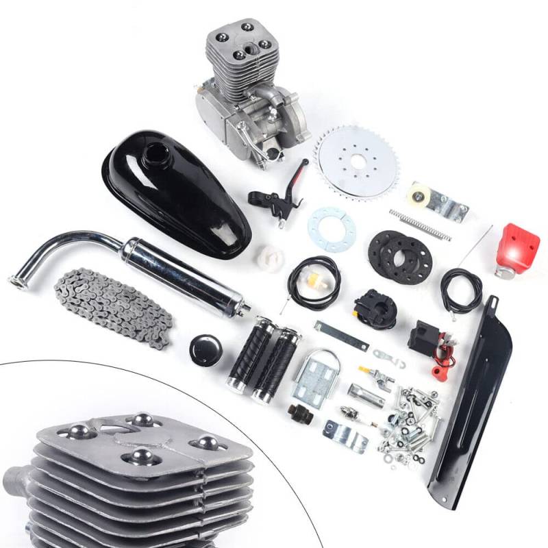 Fahrrad Benzin Bike Motor Kit 2 Takt 100CC Fahrradmotor Kit Benzin Hilfsmotor Bike Cycle Engine Kits für Mountainbikes Rennräder Cruiser Chopper mit V-Rahmen Sandstrahlen von Wiyuer