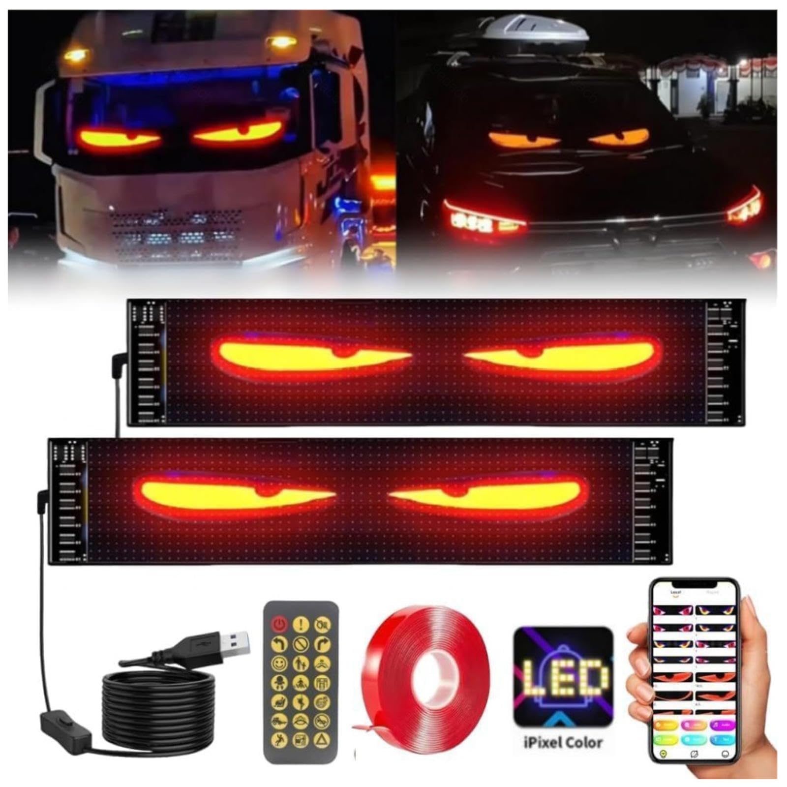 𝐋𝐄𝐃 Augen für LKW frontscheibe, Bl𝑢et𝑜𝑜th Ste𝑢er𝑢𝐧𝐠 𝐋𝐄𝐃 Eyes for Truck Hohe Helligkeit Straßenverkäufern,60x16.6CM von Wizvox