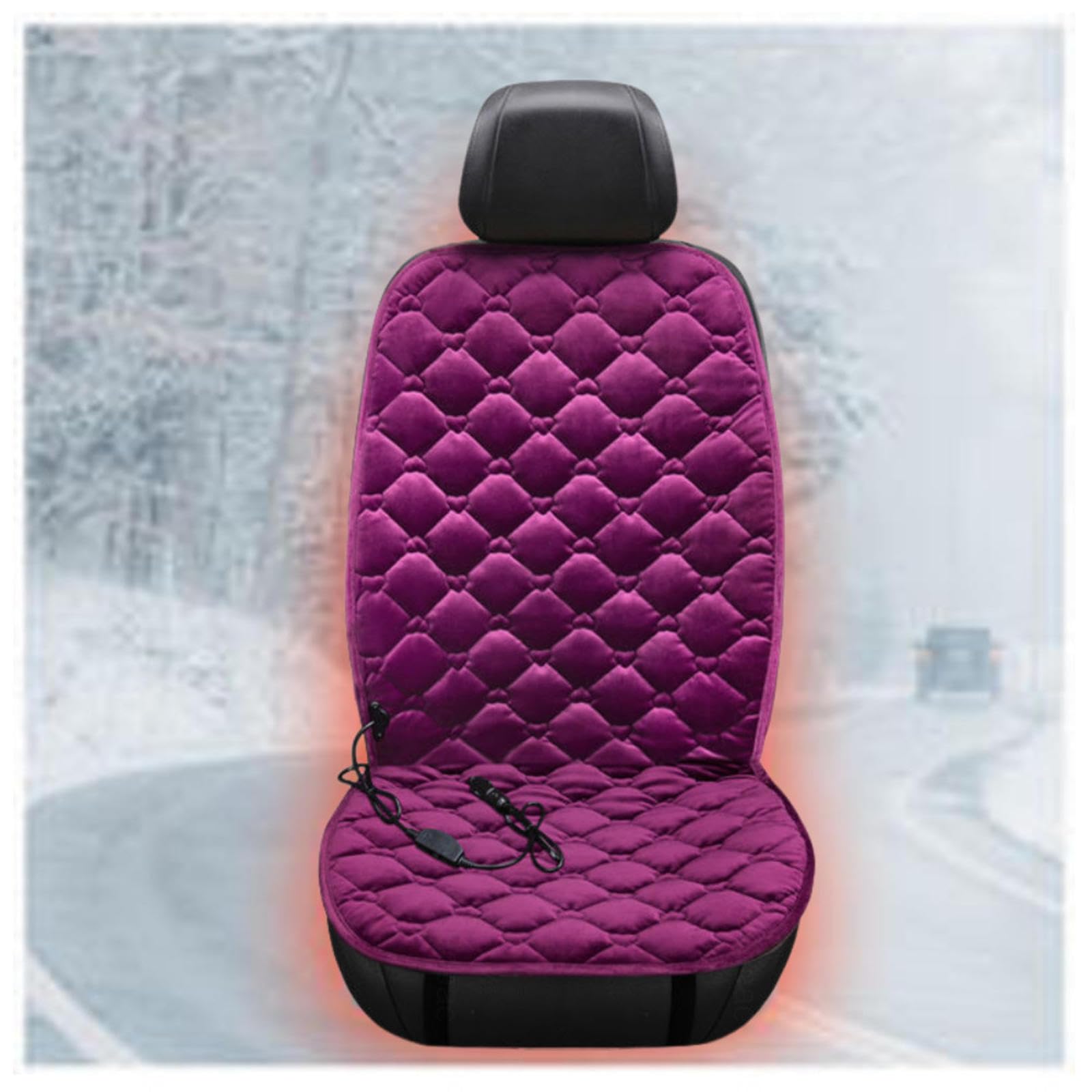 Wizvox 12V Auto Beheizbare Sitzauflage, Schnelle ErwäRmung, Bequem Und Atmungsaktiv, rutschfest SitzbezüGesets, füR Auto, Home Office,Purple-Singleseater von Wizvox