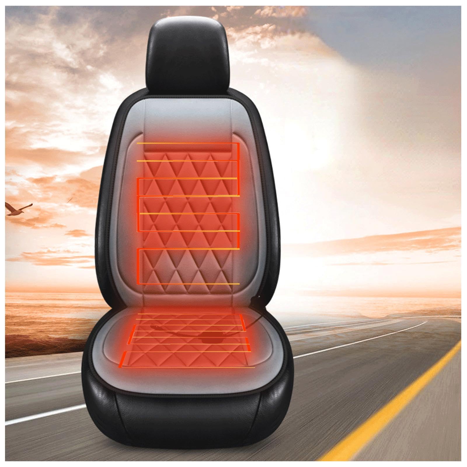 Wizvox 12V Auto Sitzheizung, rutschfest, Hitze Mit ZigarettenanzüNder, Einstellbare Temperatur Car Seat Cover, Compatible with 95% of Cars,Grau-1Stück von Wizvox