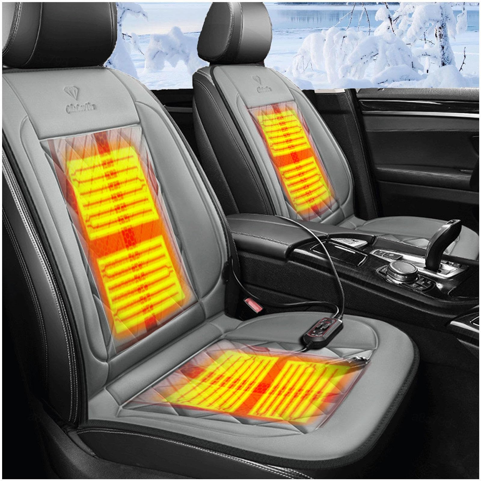 Wizvox 12V Auto Sitzheizung, rutschfest, Hitze Mit ZigarettenanzüNder, Einstellbare Temperatur Car Seat Cover, füR Home Office Fahrzeuge,BüRo,Gray von Wizvox