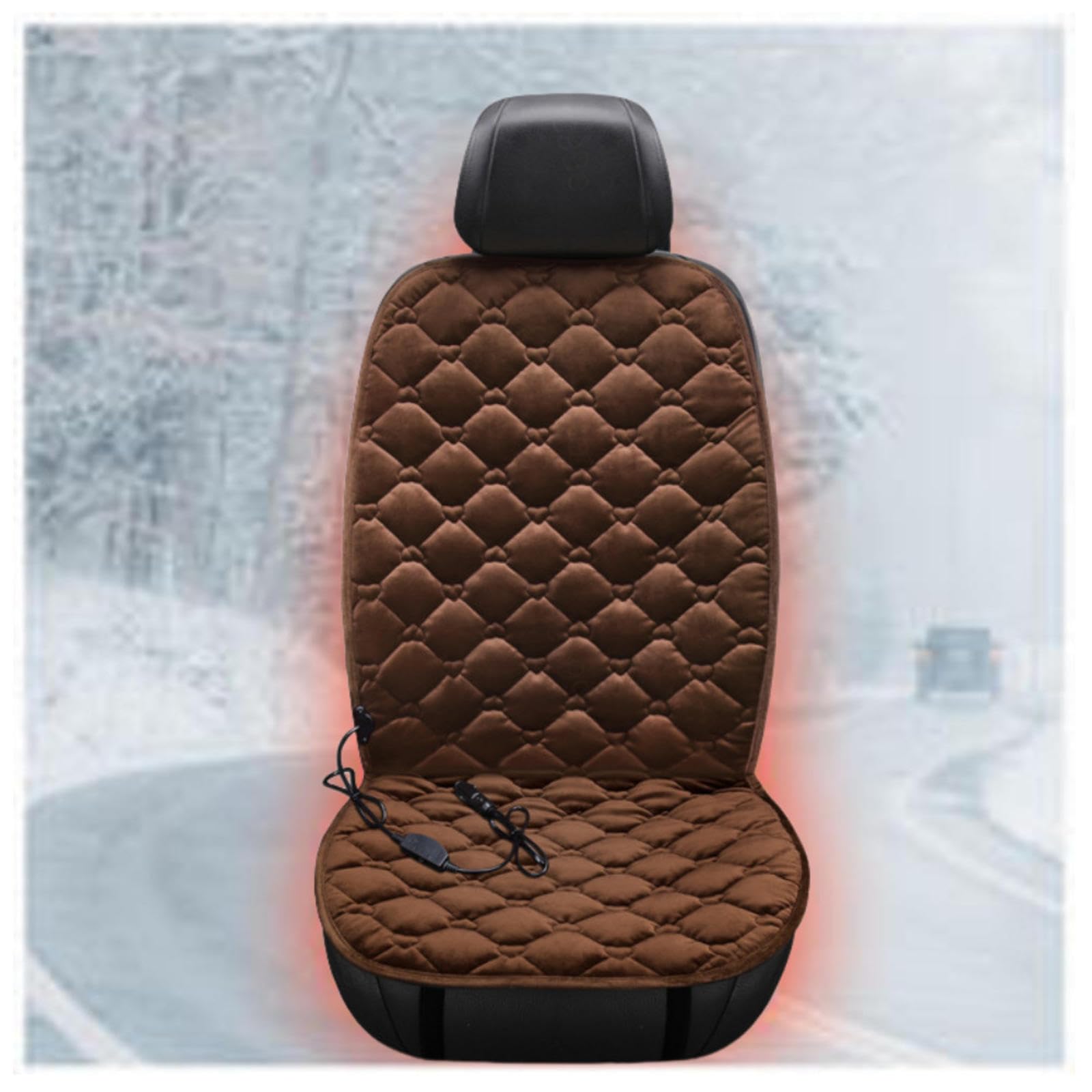 Wizvox 12V Autositzheizung, Dreistufige Heizung, Leistungsschutz, rutschfest Und VerschleißFest Sitzauflage Auto Vordersitze, Compatible with 95% of Cars,Brown-Singleseater von Wizvox