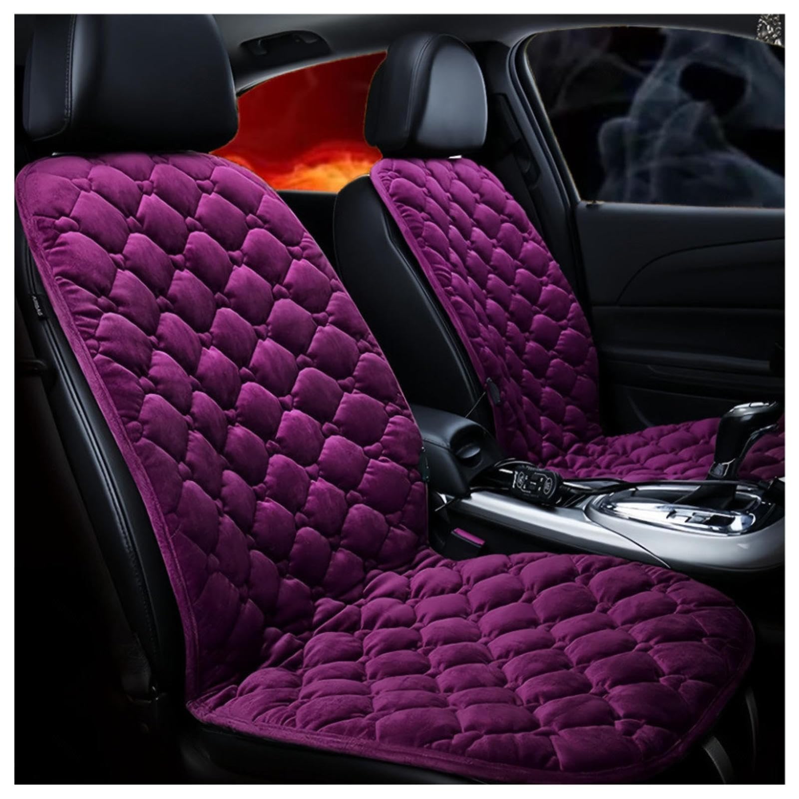 Wizvox 12V Autositzheizungsauflage, 65 °C Konstante WäRmeleitung, rutschfest Sitzbezug Auto Vordersitze, füR Kalte Tage Warm Halten,Purple-Doubleseater von Wizvox