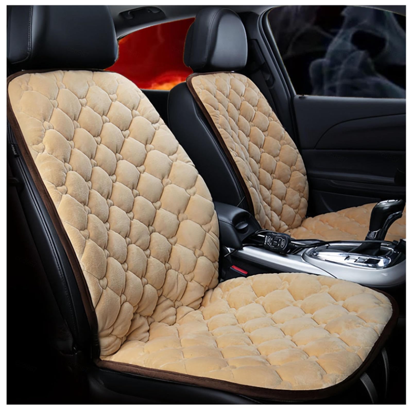 Wizvox 12V Autositzheizungsauflage ZigarettenanzüNder, Schnelle ErwäRmung, Bequem Und Atmungsaktiv, rutschfest Car Seat Cover, füR Stuhl,Auto,Home Office,beige-Doubleseater von Wizvox