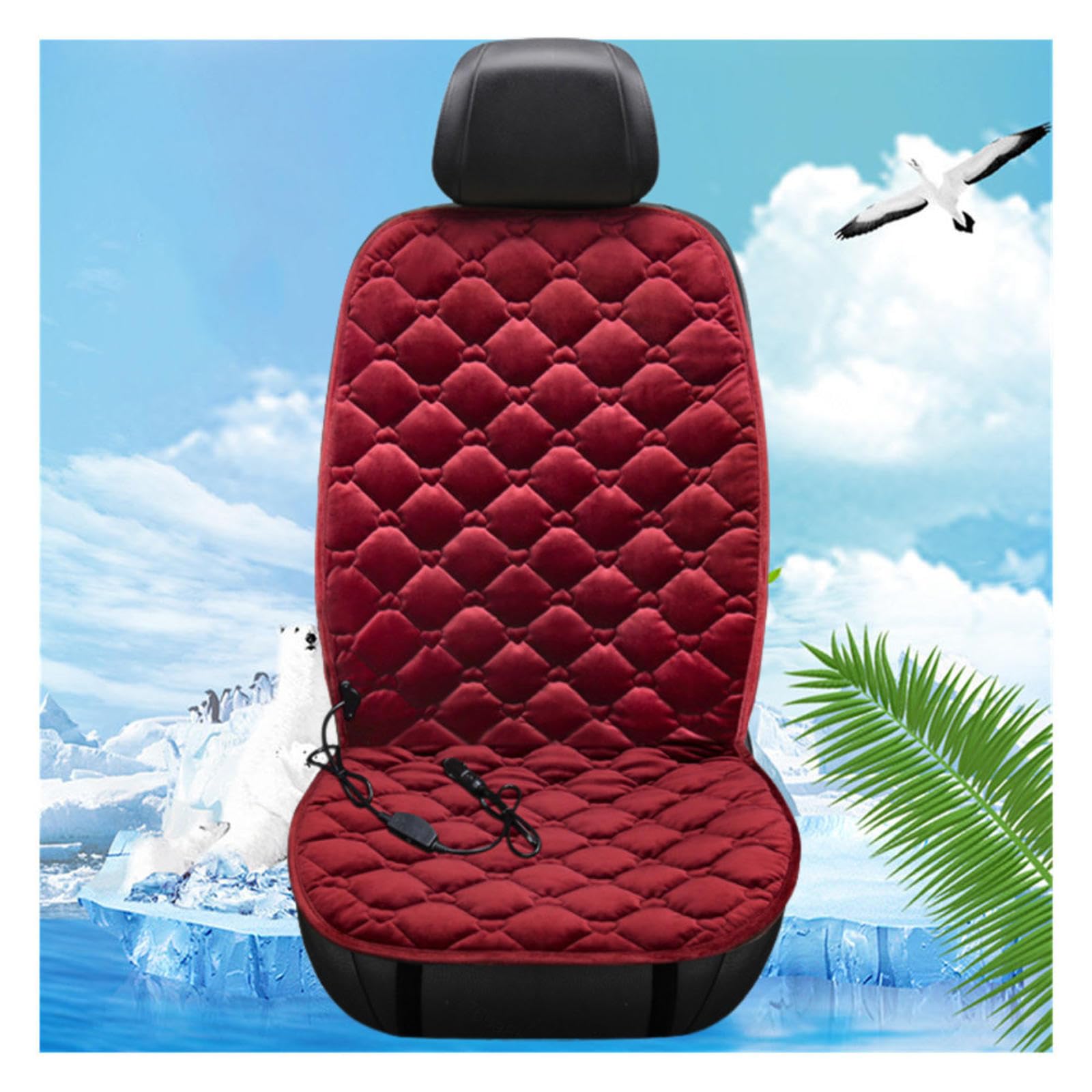 Wizvox 12V Beheizbare Sitzauflage, Dreistufige Heizung, Leistungsschutz, rutschfest Und VerschleißFest Sitzheizung Matte Auto NachrüSten, füR Home, Office Chair and More,red-Singleseater von Wizvox