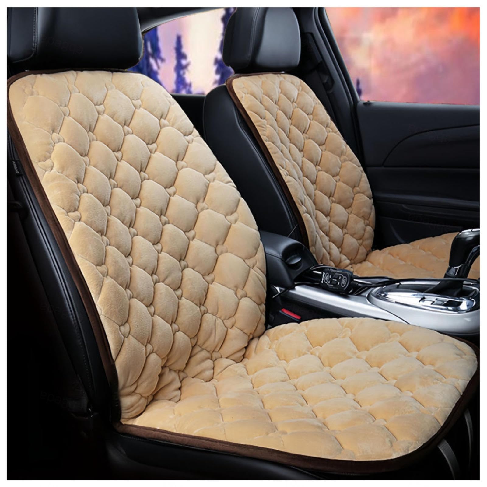 Wizvox 12V Beheizbare Sitzauflage, rutschfest, Hitze Mit ZigarettenanzüNder, Einstellbare Temperatur SitzbezüGe Auto Vordersitze, füR Fahrzeuge,BüRo,beige-Doubleseater von Wizvox