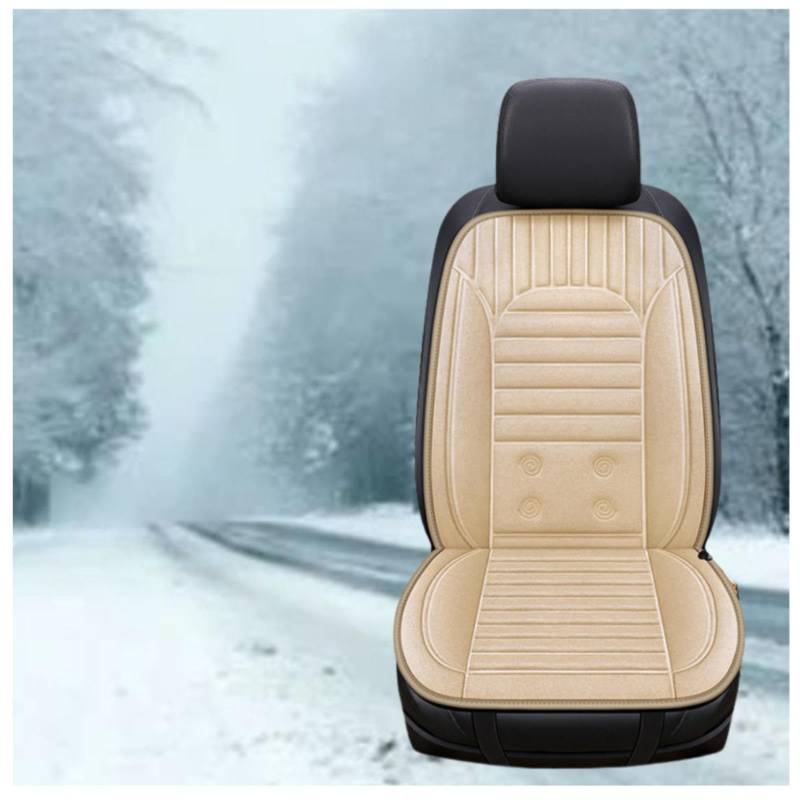 Wizvox 12V Beheizbare Sitzauflage, rutschfest, Hitze Mit ZigarettenanzüNder, Einstellbare Temperatur Sitzheizung Matte Auto NachrüSten, Compatible with 95% of Cars,Beige-Singleseater von Wizvox