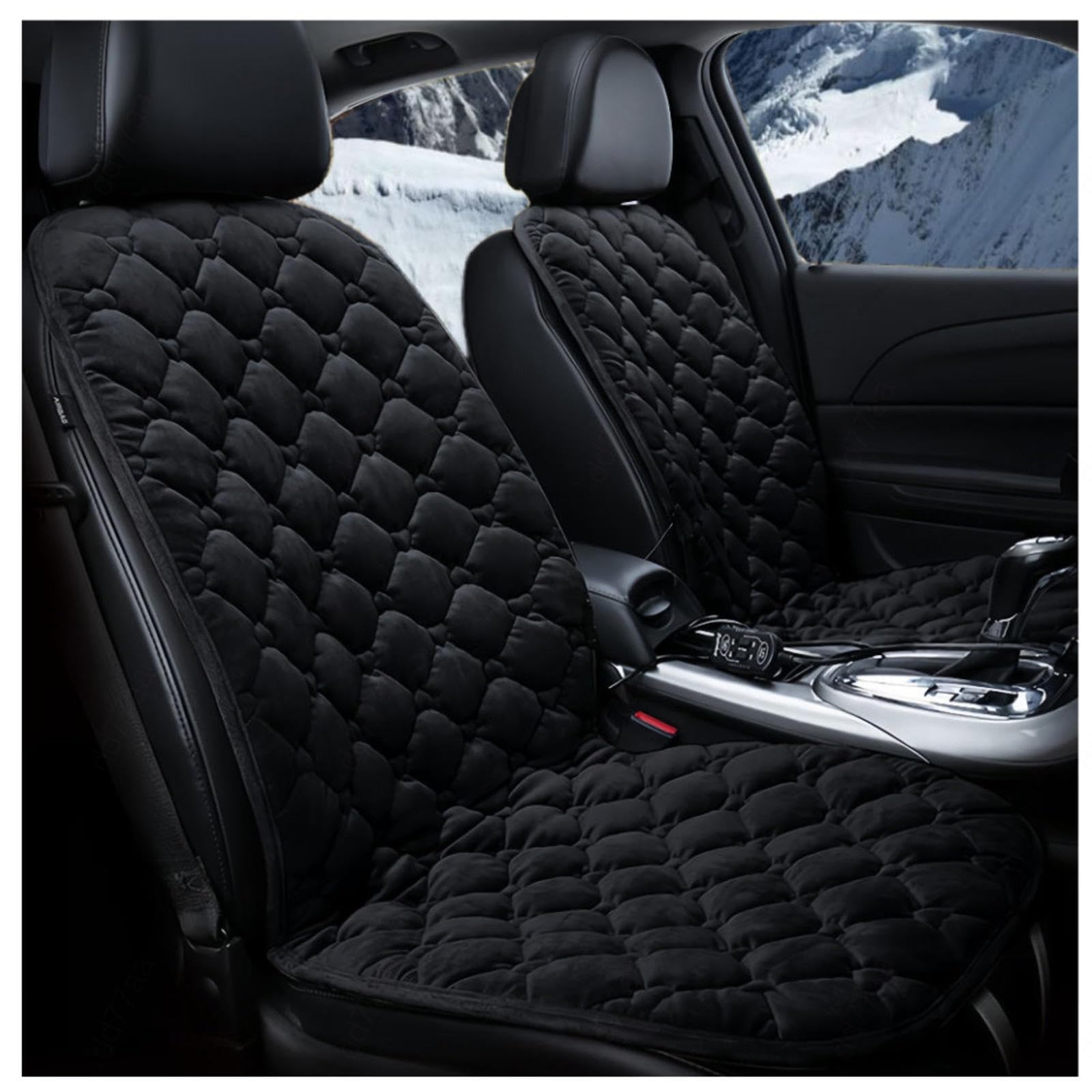 Wizvox 12V Beheizbare Sitzauflage, rutschfest Und VerschleißFest, Einstellbare Temperatur, 30 °C–65 °C Car Seat Cover, füR Home, Office Chair and More,Black-Doubleseater von Wizvox