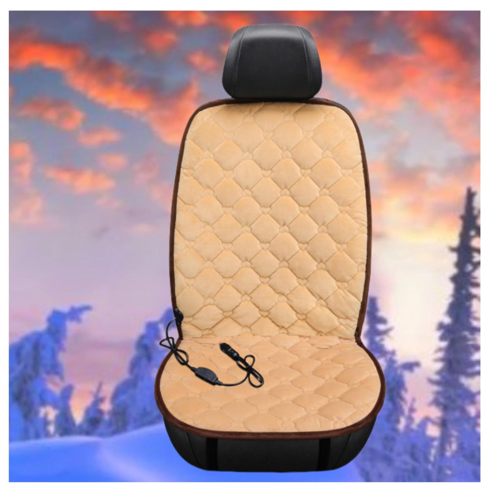 Wizvox 12V Beheizbare Sitzauflage Auto, Dreistufige Heizung, Leistungsschutz, rutschfest Und VerschleißFest Auto Sitzauflagen, füR Home, Office Chair and More,beige-Singleseater von Wizvox