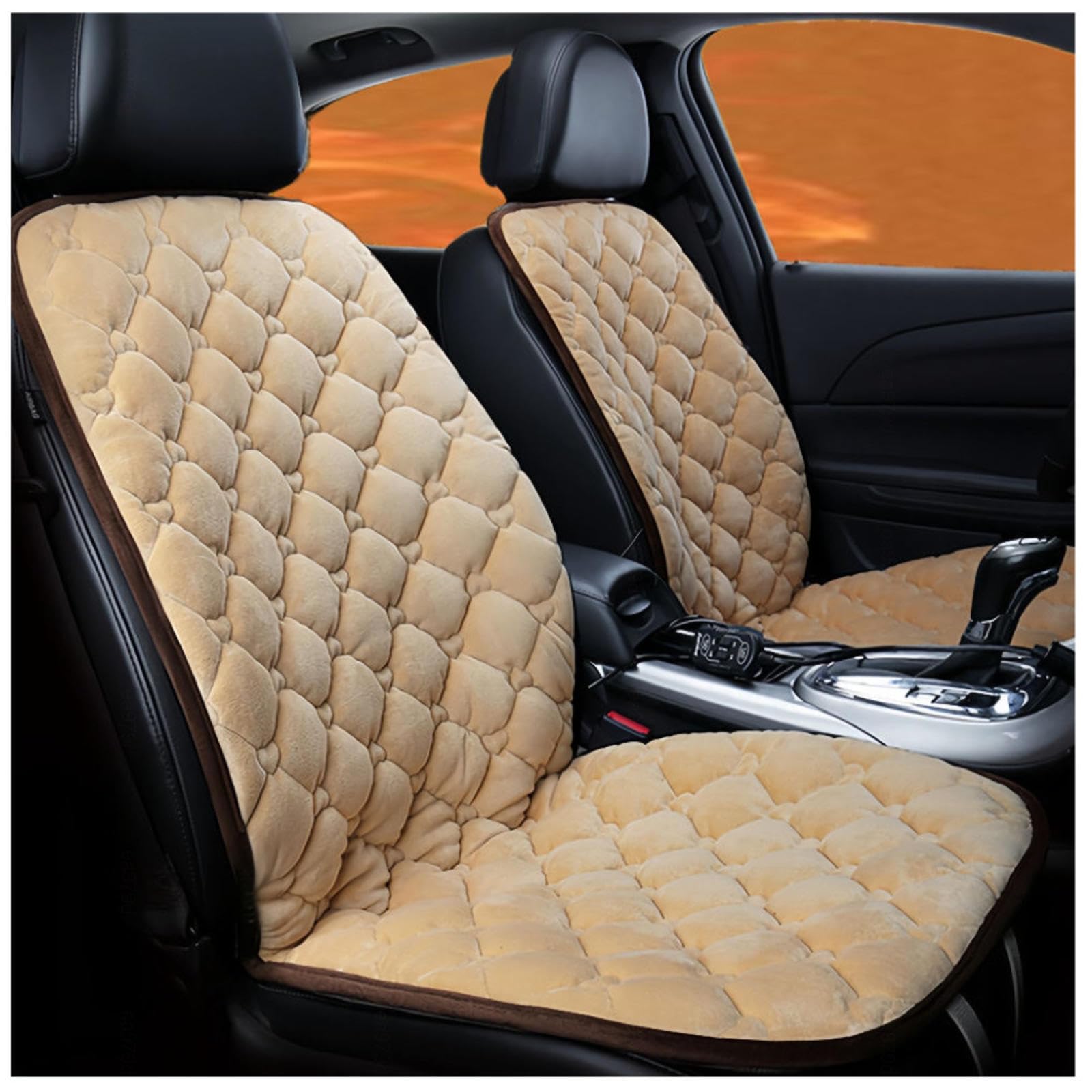 Wizvox 12V Beheizbare Sitzauflage Auto, Dreistufige Heizung, Leistungsschutz, rutschfest Und VerschleißFest SchonbezüGe füR Autositze, Compatible with 95% of Cars,beige-Doubleseater von Wizvox