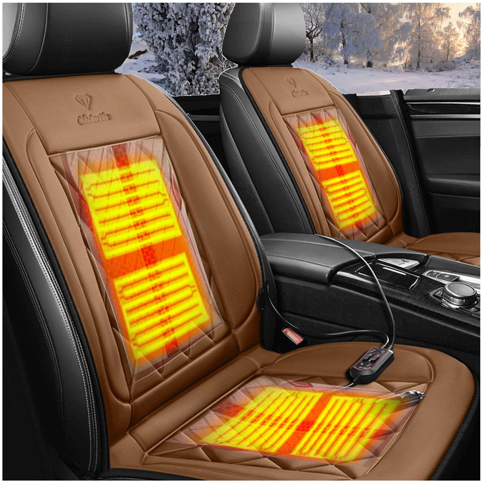 Wizvox 12V Beheizbare Sitzauflage Auto, Dreistufige Heizung, rutschfest Und VerschleißFest, Warm Auto Sitzauflagen, füR Kalte Tage Warm Halten,Brown von Wizvox