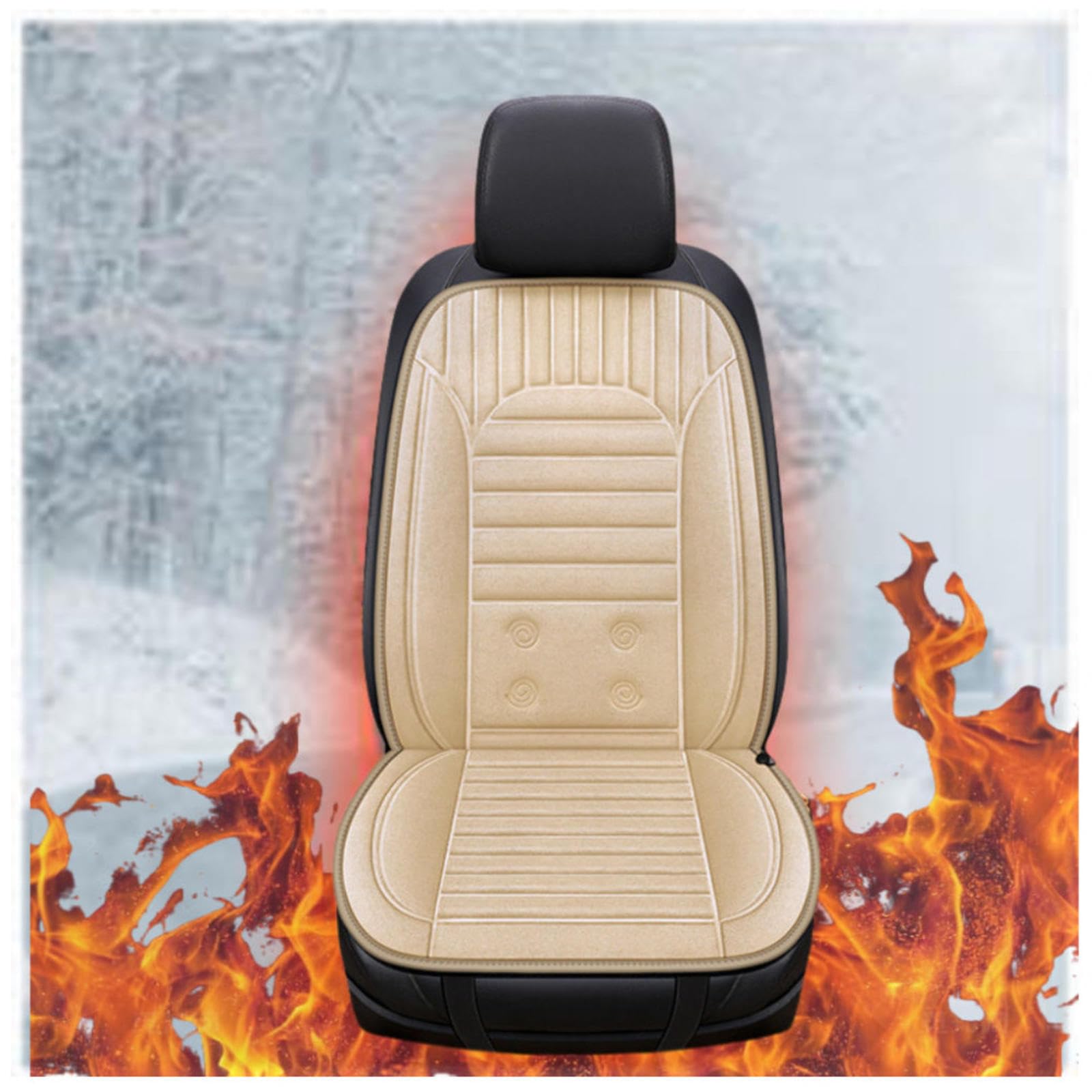 Wizvox 12V Beheizbare Sitzauflage Auto, rutschfest Und VerschleißFest, Einstellbare Temperatur, 30 °C–65 °C Sitzheizung Matte Auto NachrüSten, Compatible with 95% of Cars,Beige-Singleseater von Wizvox