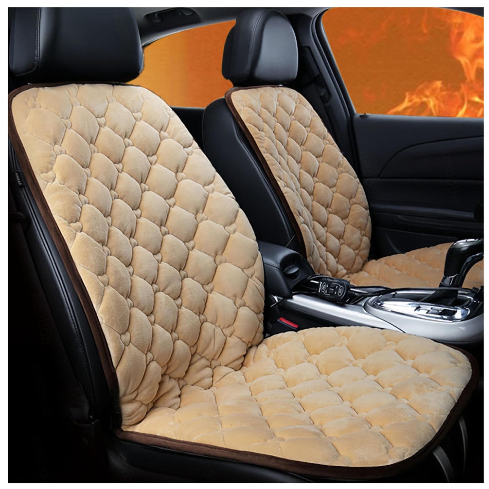 Wizvox 12V Beheizbare Sitzauflage Auto, rutschfest Und VerschleißFest, Einstellbare Temperatur, 30 °C–65 °C Sitzkissen Auto, füR Fahrzeuge,BüRo,beige-Doubleseater von Wizvox