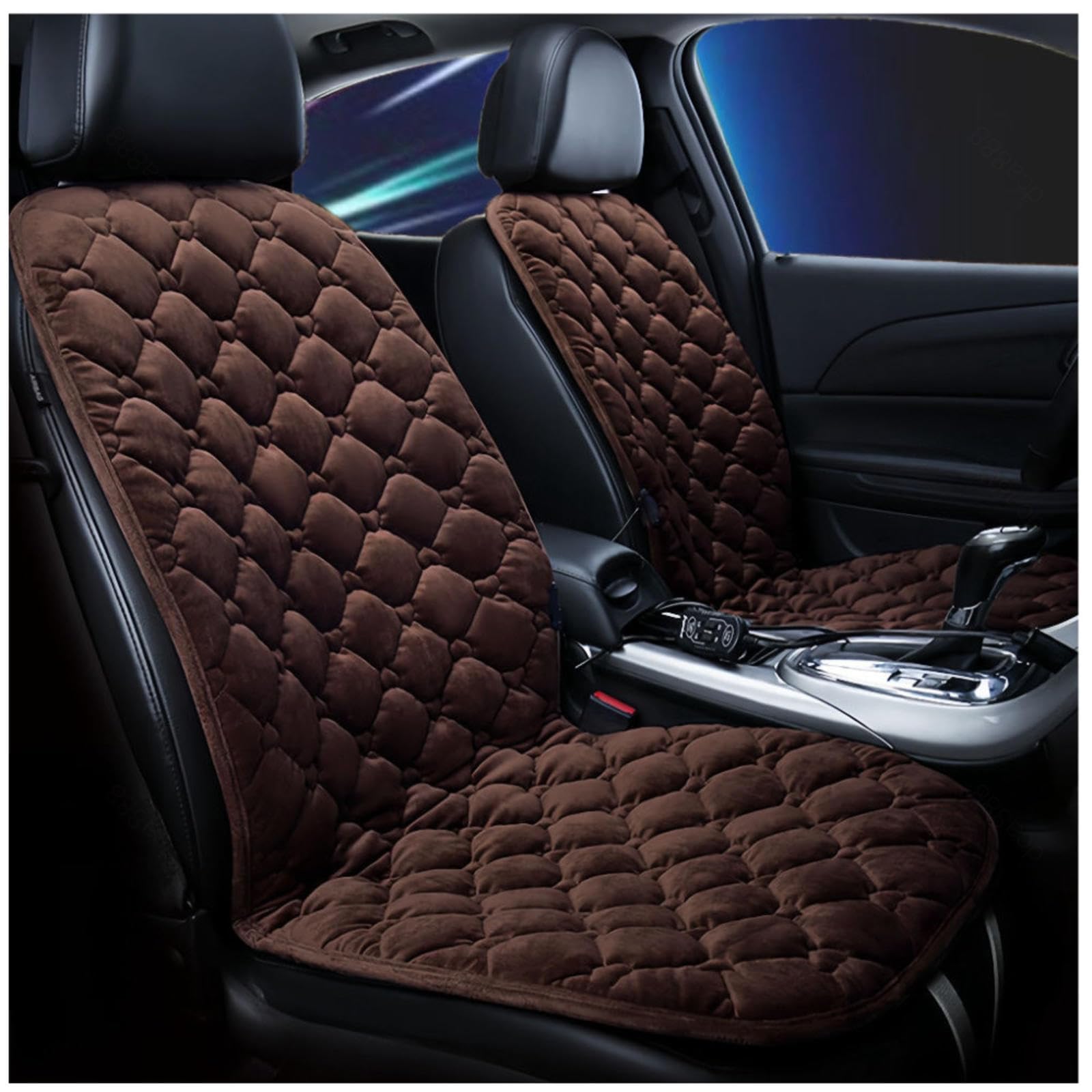 Wizvox 12V Beheizbare Sitzauflage Auto 12v, Dreistufige Heizung, rutschfest Und VerschleißFest, Warm Sitzschoner Auto, füR Kalte Tage Warm Halten,Brown-Doubleseater von Wizvox