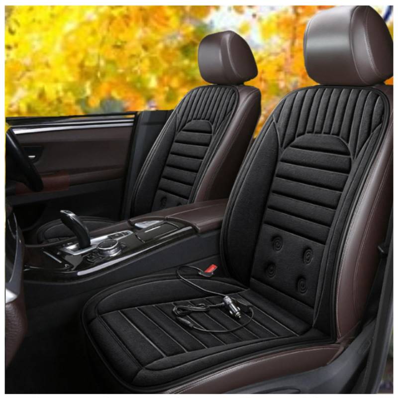 Wizvox 12V Sitzauflage Auto Beheizbar, DREI Temperaturstufen Einstellbar, GleichmäßIge Wabenheizung SitzbezüGesets, Compatible with 95% of Cars,Black-Doubleseater von Wizvox