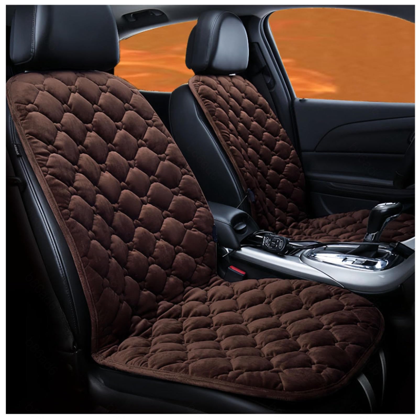 Wizvox 12V Sitzauflage Auto Beheizbar, Dreistufige Heizung, rutschfest Und VerschleißFest, Warm Sitzheizung, füR Kalte Tage Warm Halten,Brown-Doubleseater von Wizvox