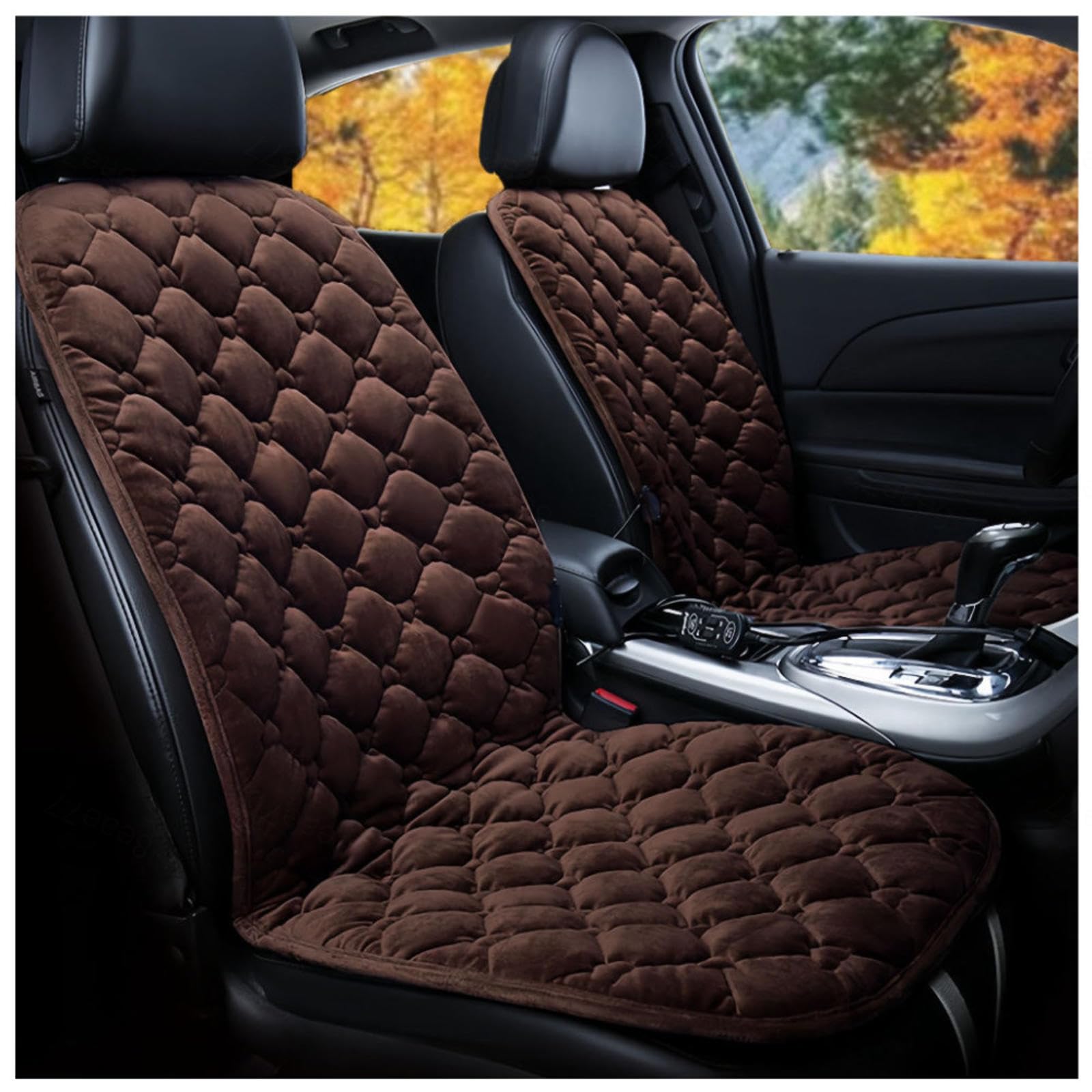 Wizvox 12V Sitzauflage Auto Beheizbar, Dreistufige Heizung, rutschfest Und VerschleißFest, Warm Sitzheizung Auto NachrüSten Set, füR Fahrzeuge,BüRo,Brown-Doubleseater von Wizvox