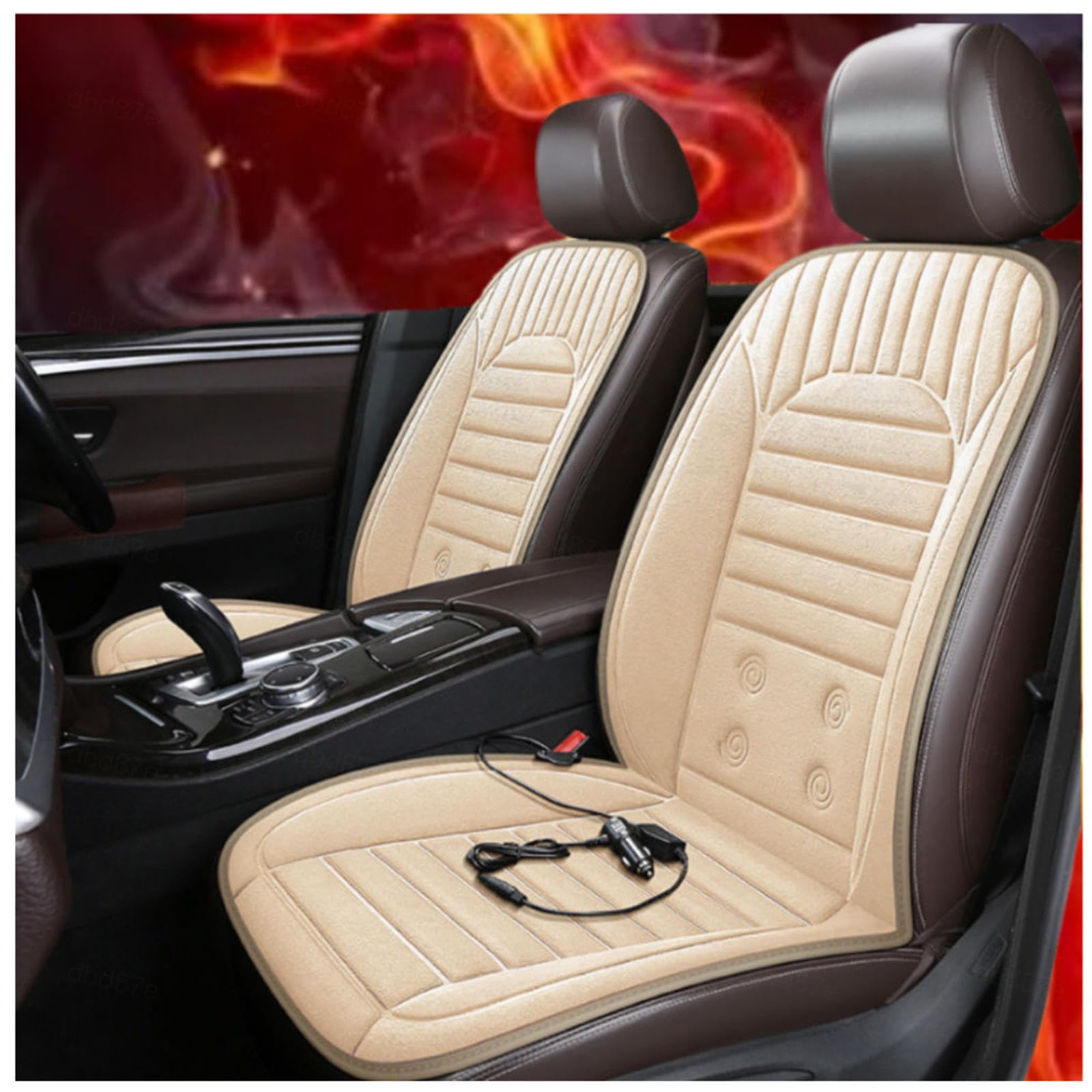 Wizvox 12V Sitzauflage Auto Beheizbar, rutschfest Und VerschleißFest, Einstellbare Temperatur, 30 °C–65 °C Autositzschoner Vordersitz, Compatible with 95% of Cars,Beige-Doubleseater von Wizvox