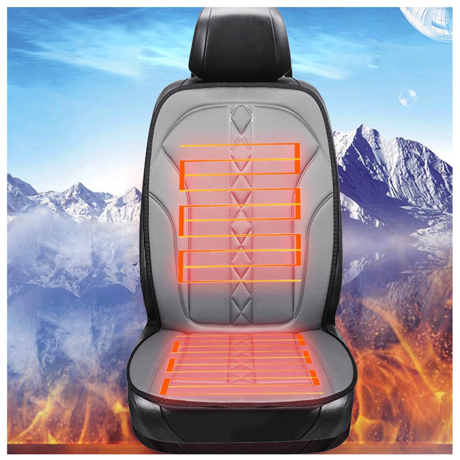 Wizvox 12V Sitzauflage Auto Beheizbar, rutschfest Und VerschleißFest, Einstellbare Temperatur, 30 °C–65 °C Sitzbezug Auto Vordersitze, Compatible with 95% of Cars,Grau-2Stück von Wizvox