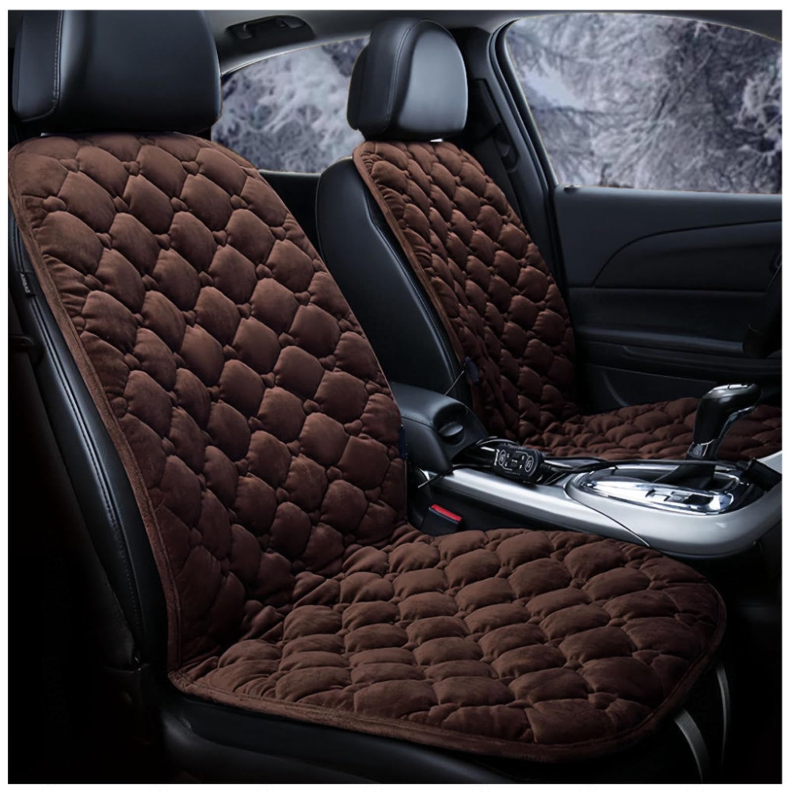 Wizvox 12V Sitzheizung, Schnelle ErwäRmung, Bequem Und Atmungsaktiv, rutschfest Car Seat Cover, Compatible with 95% of Cars,Brown-Doubleseater von Wizvox