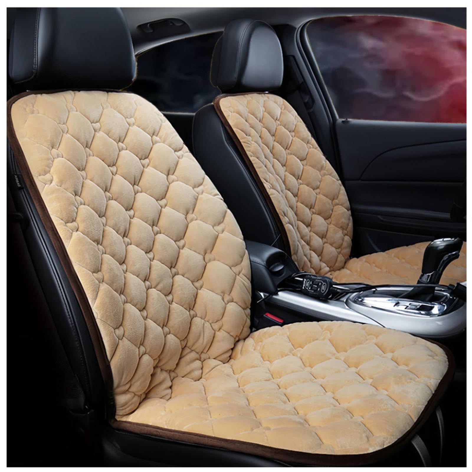 Wizvox 12V Sitzheizung Auflage, DREI Temperaturstufen Einstellbar, GleichmäßIge Wabenheizung Sitzschoner Auto Vordersitze, füR Auto, Home Office,beige-Doubleseater von Wizvox