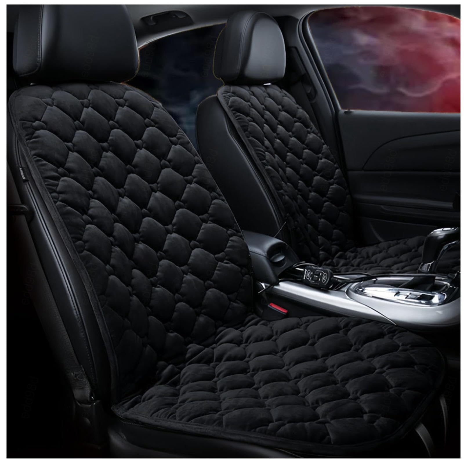 Wizvox 12V Sitzheizung Auflage, Dreistufige Heizung, Leistungsschutz, rutschfest Und VerschleißFest Car Seat Cover, Compatible with 95% of Cars,Black-Doubleseater von Wizvox