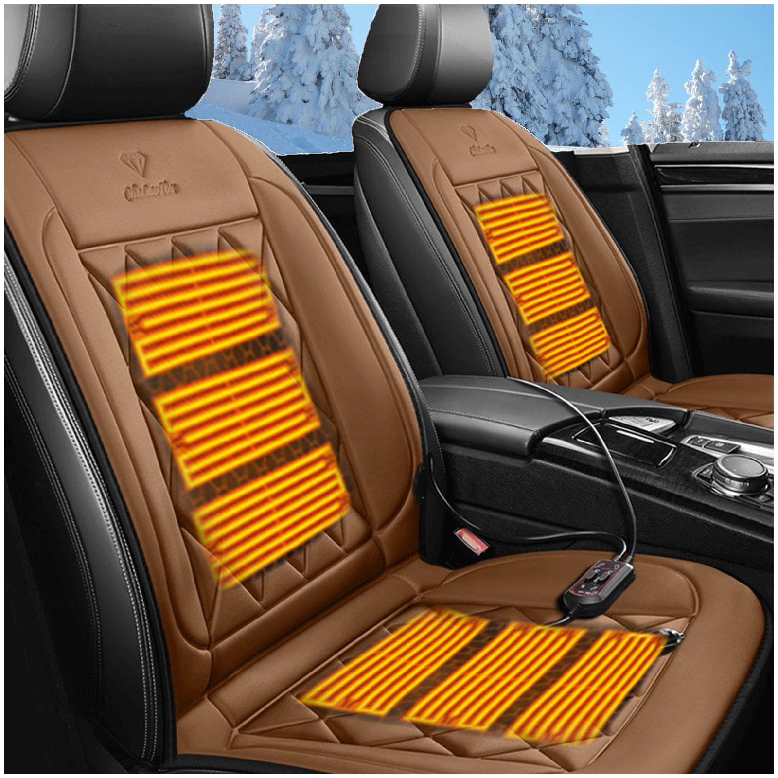 Wizvox 12V Sitzheizung Auflage, Einstellbare Temperatur, GleichmäßIge Wabenheizung, rutschfest Car Seat Cover, Compatible with 95% of Cars 0103,brown von Wizvox