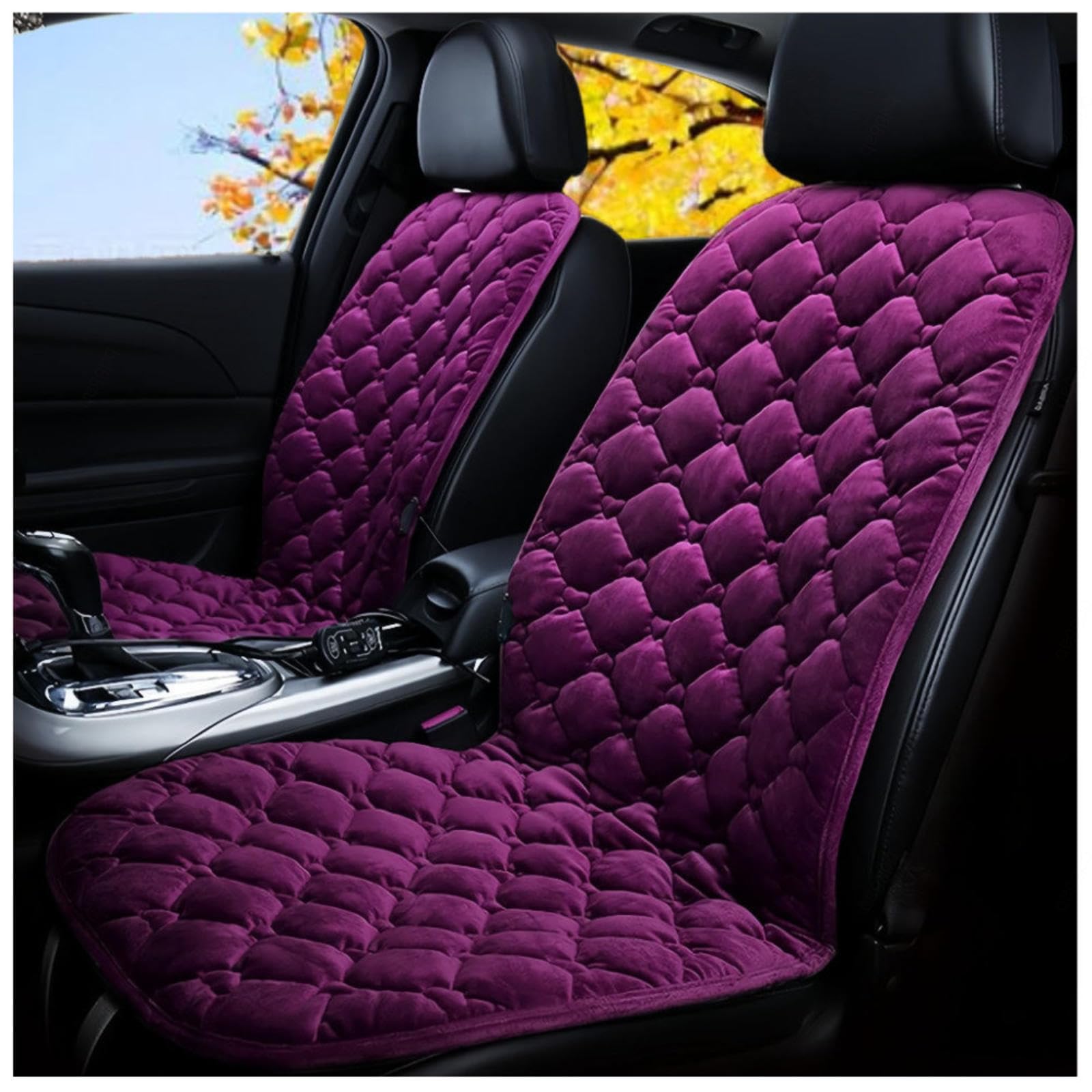 Wizvox 12V Sitzheizung Auflage, Einstellbare Temperatur, GleichmäßIge Wabenheizung, rutschfest Car Seat Cover, füR Auto, Home Office,Purple-Doubleseater von Wizvox