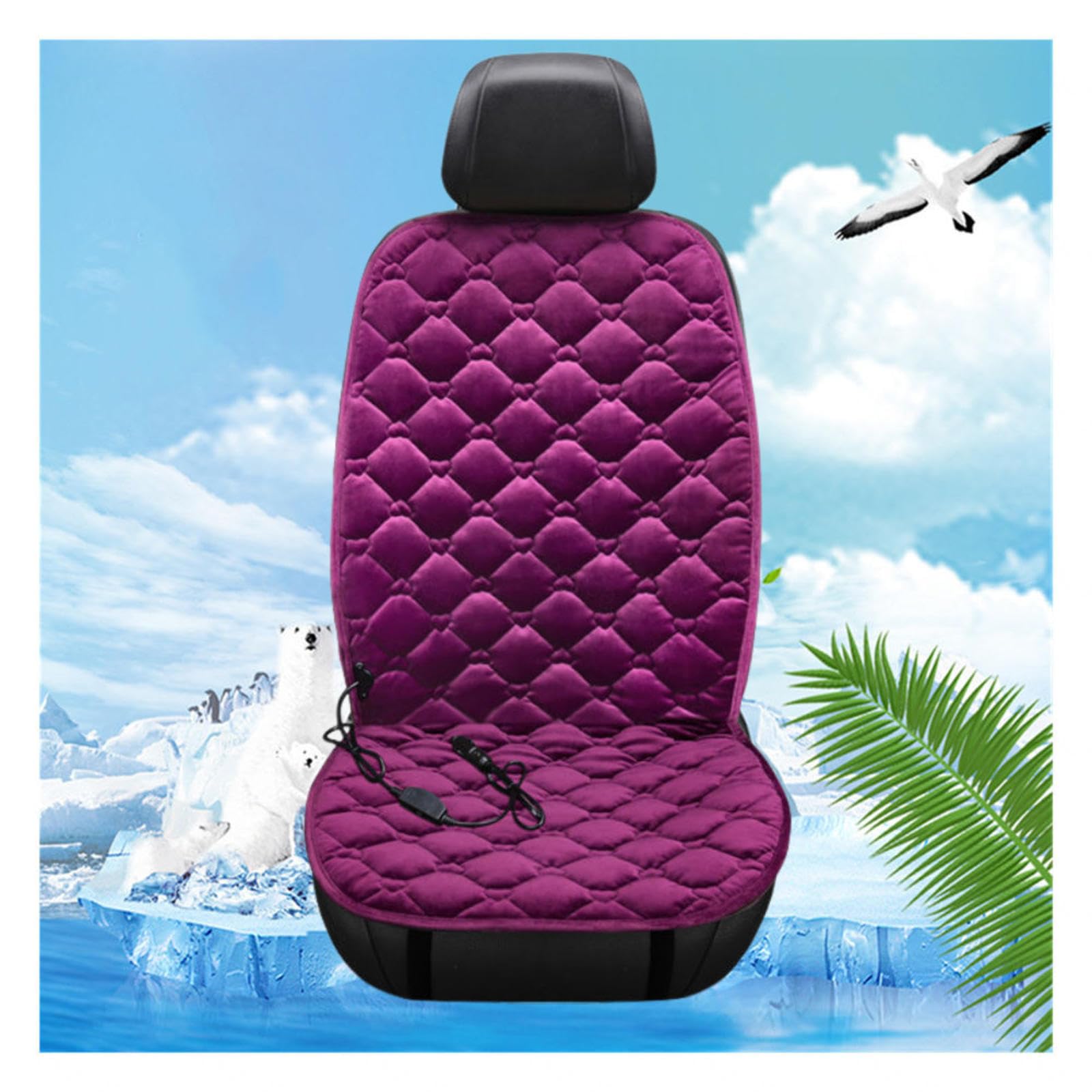 Wizvox 12V Sitzheizung Auflage, rutschfest, Schnelles Aufheizen Mit DREI Geschwindigkeiten Car Seat Cover, Passend füR Die Meisten Autos,Purple-Singleseater von Wizvox