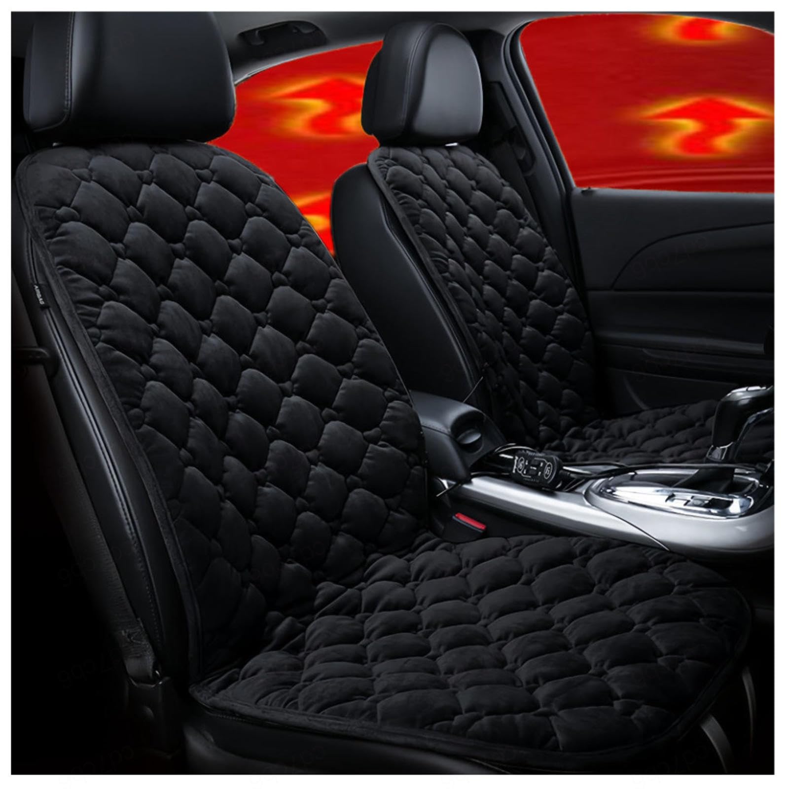 Wizvox 12V Sitzheizung Auflage, rutschfest, Schnelles Aufheizen Mit DREI Geschwindigkeiten Sitzkissen Auto Vordersitze, Compatible with 95% of Cars,Doubleseat von Wizvox