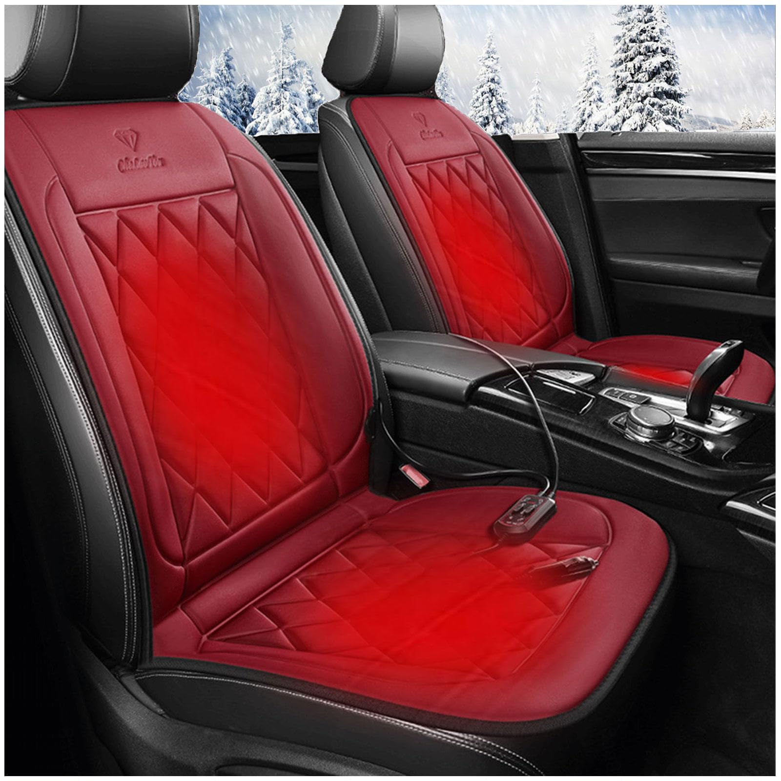 Wizvox 12V Sitzheizung Auto, rutschfest, Schnelles Aufheizen Mit DREI Geschwindigkeiten Car Seat Cover, füR Fahrzeuge,BüRo,red von Wizvox