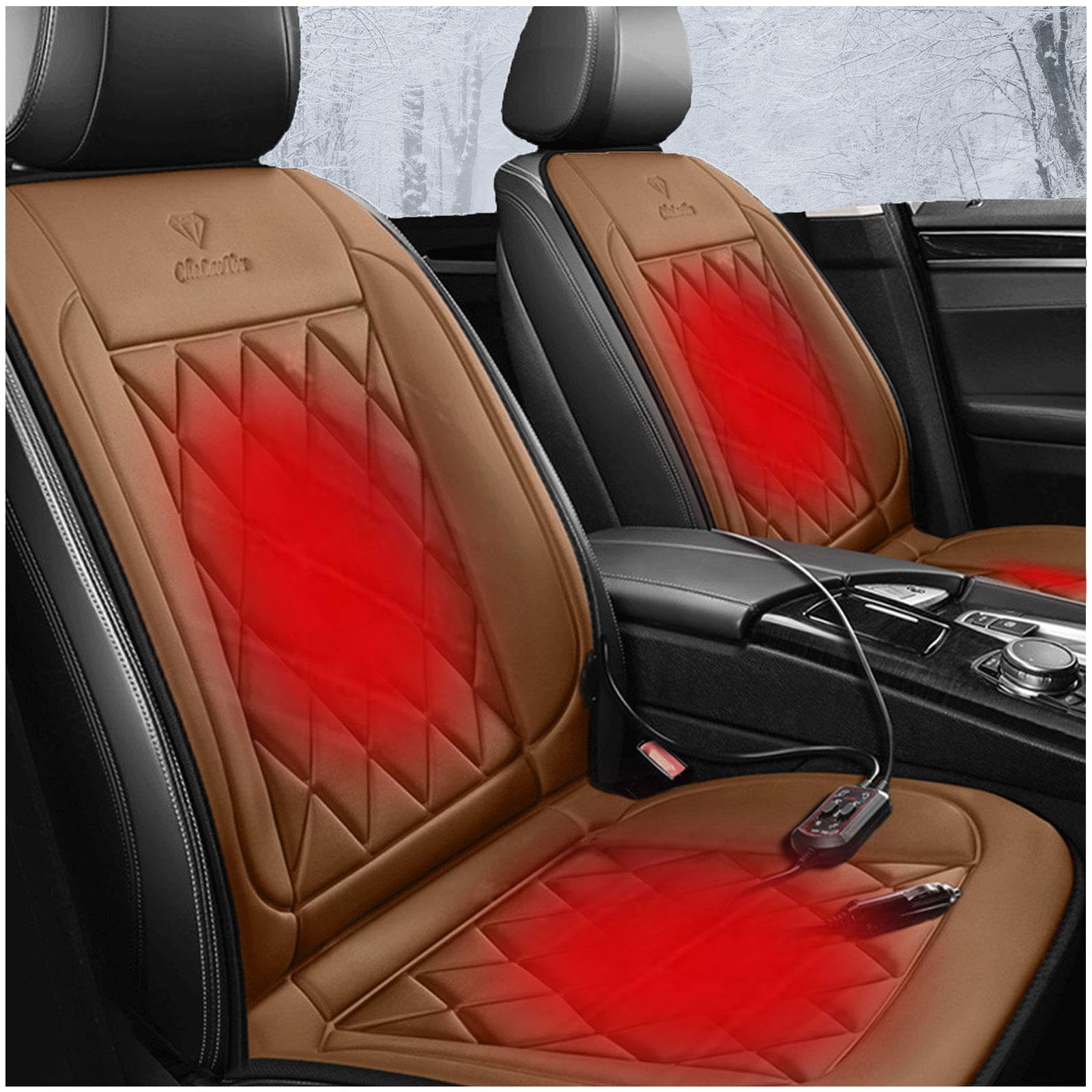 Wizvox 12V Sitzheizung Auto, rutschfest Und VerschleißFest, Einstellbare Temperatur, 30 °C–65 °C Car Seat Cover, füR Kalte Tage Warm Halten,Brown von Wizvox