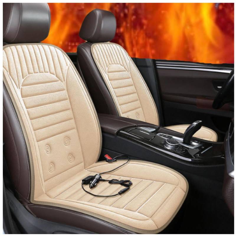 Wizvox 12V Sitzheizung Auto 12v, rutschfest Und VerschleißFest, Einstellbare Temperatur, 30 °C–65 °C Sitzschoner Auto Vordersitze, füR Auto, Home Office,Beige-Doubleseater von Wizvox