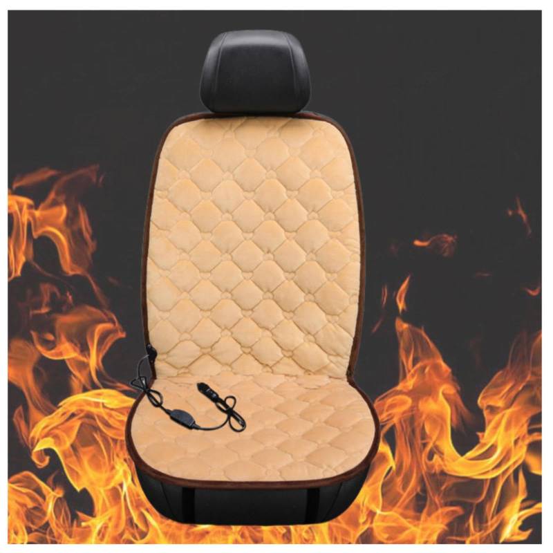 Wizvox 12V Sitzheizung Auto Auflage 12v, Schnelle ErwäRmung, Bequem Und Atmungsaktiv, rutschfest Car Seat Cover, Compatible with 95% of Cars,beige-Singleseater von Wizvox