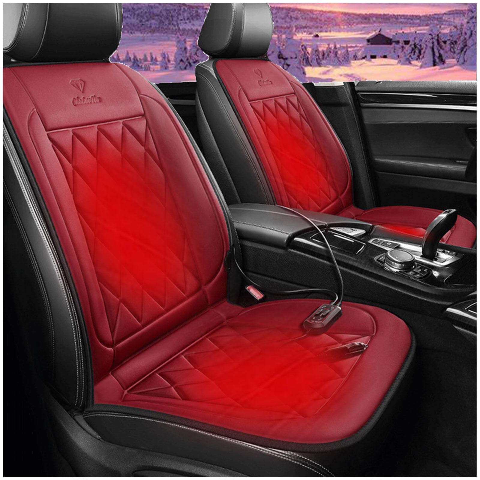 Wizvox 12V Sitzheizung Auto Auflage 12v, rutschfest Und VerschleißFest, Einstellbare Temperatur, 30 °C–65 °C SitzbezüGe Auto Set, Compatible with 95% of Cars 0103,red von Wizvox