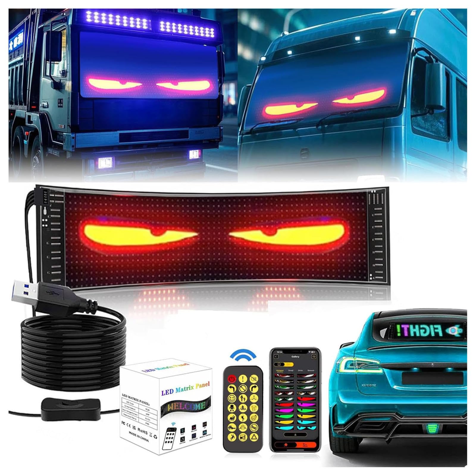 Wizvox led augen, Smartphone Steuerung devils eye lkw Einfache Installation, led eyes for truck Geschäften,onetotwo60x16.6CM von Wizvox