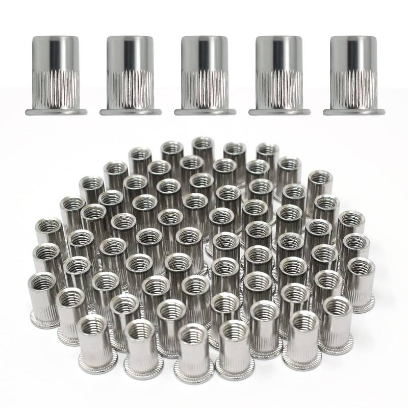 Wkmamo 120 Pcs M8 Rivet Nuts,304 Stainless Steel Threaded Rivetnut Insert Nutsert,Flat Head Threaded Rivetnut Insert Rivnut Assortment Kit von Wkmamo